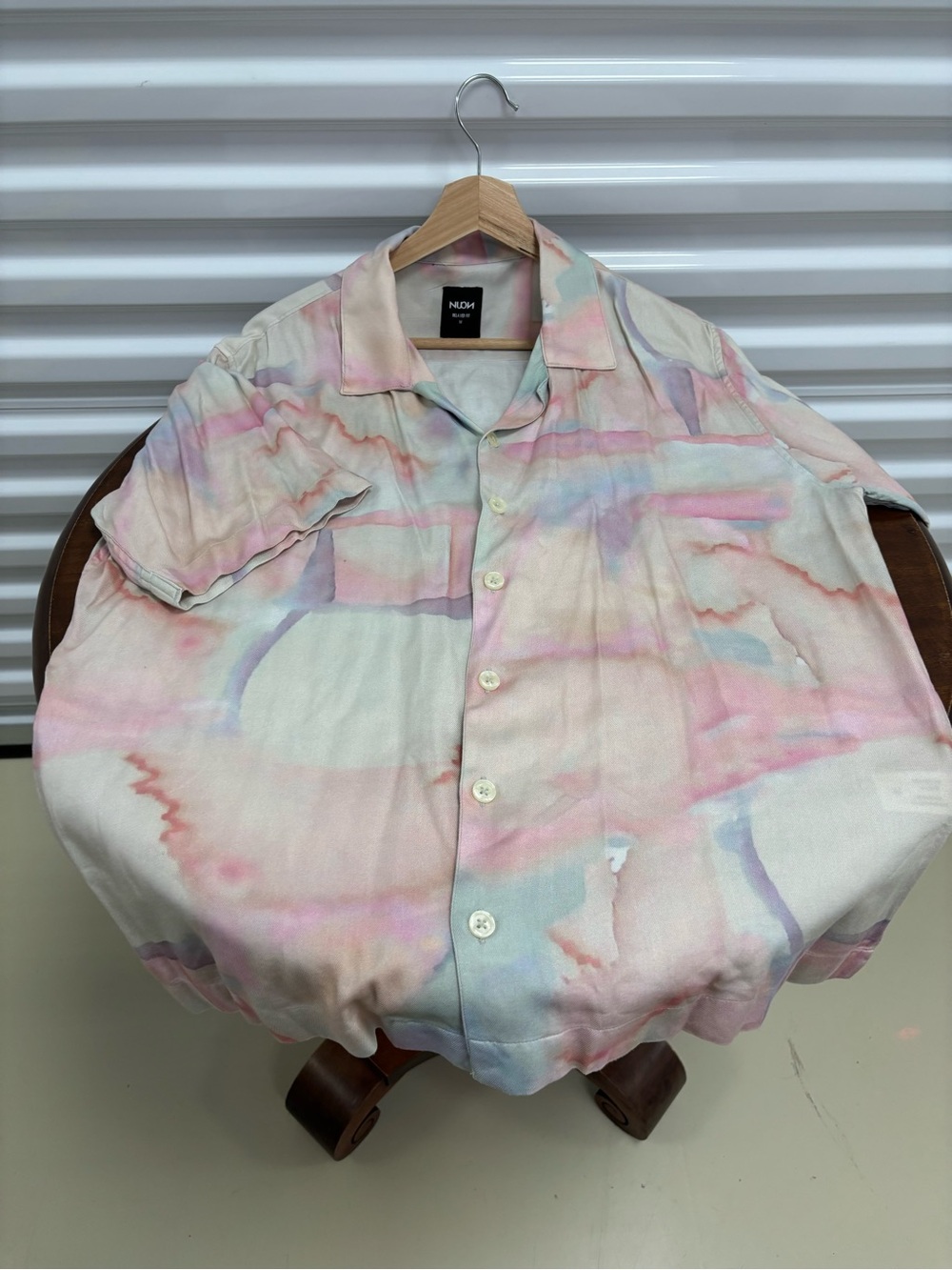 Pastel Watercolor Short-Sleeve Button-Down Shirt - Pink & Blue